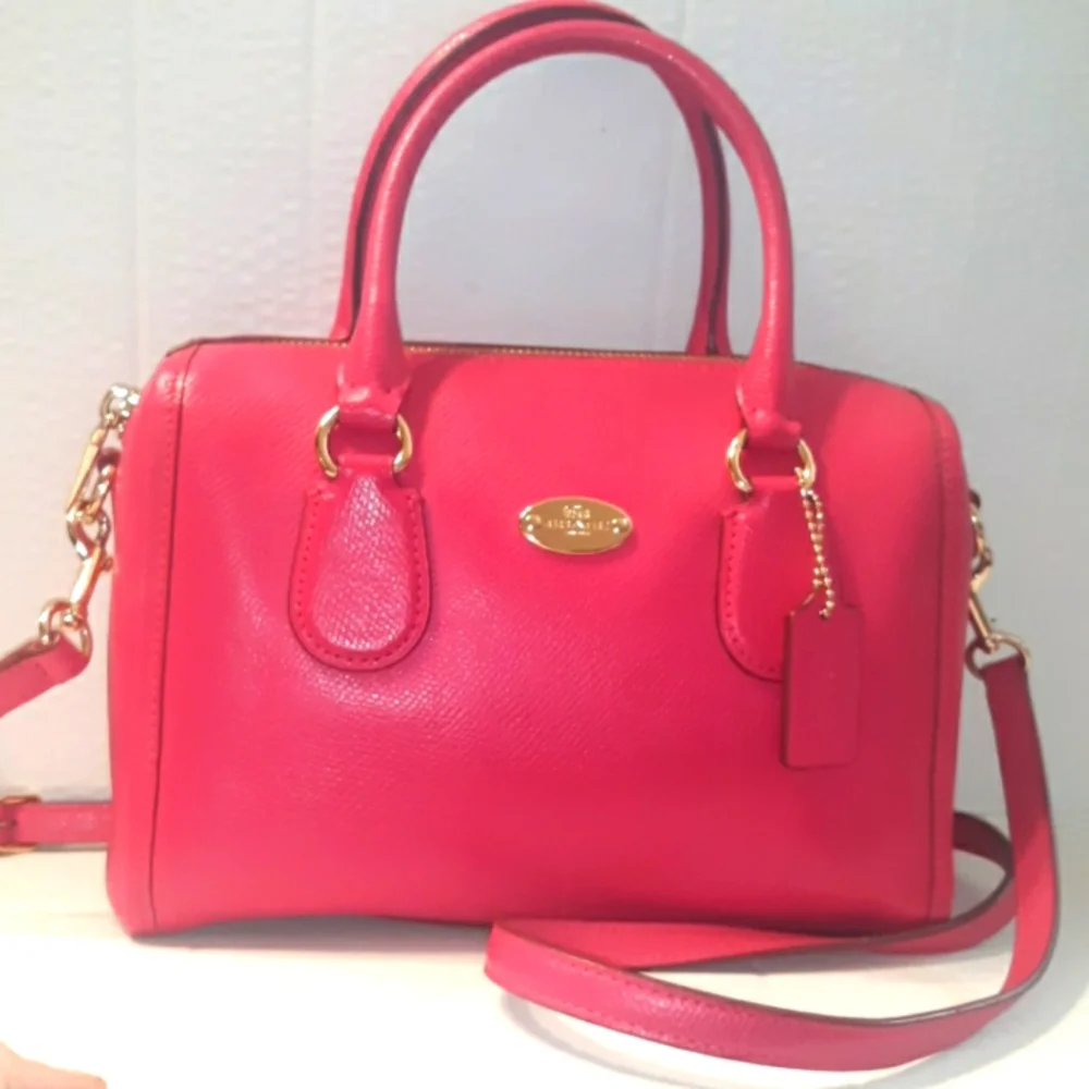 ☆Gorgeous ☆Brand New COACH Ruby Pink Leather Mini Bennett Satchel X-Body - Picture 5 of 16